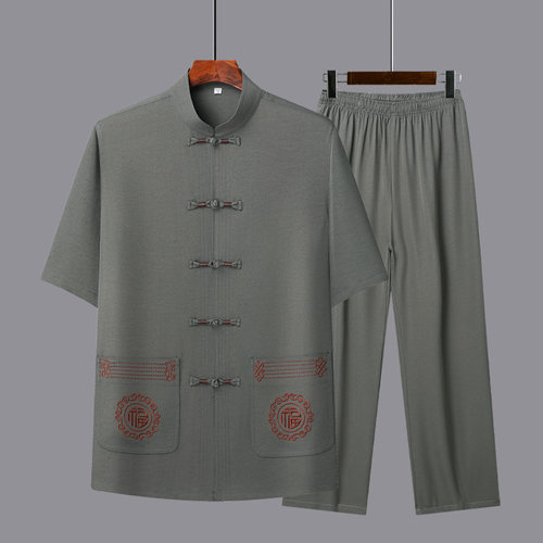 夏季中老年人中式男装唐装套装