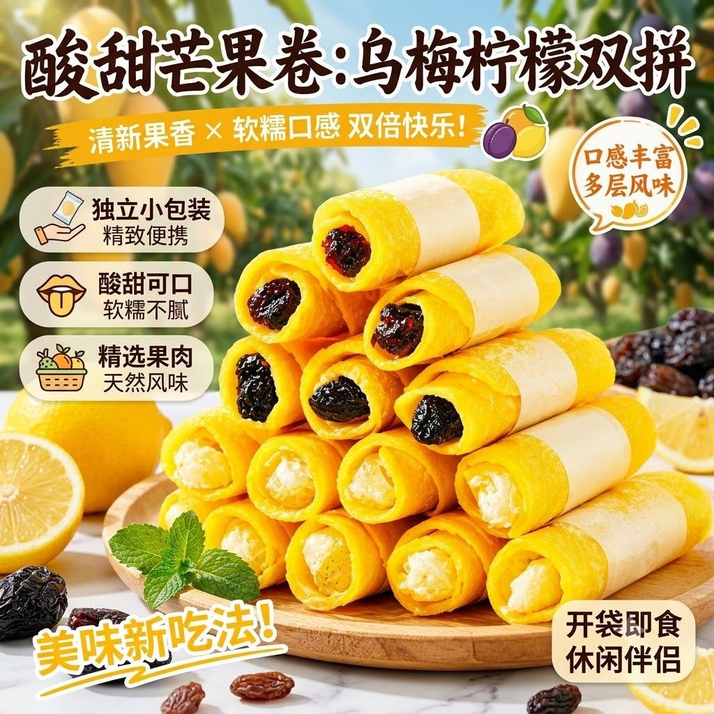 芒果卷乌梅柠檬大果粒夹心酸甜果干卷网红零食果脯酸办公解馋独立