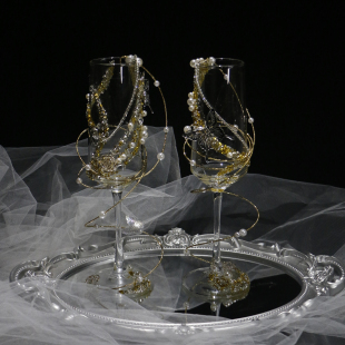 金色敬酒杯创意香槟杯碎钻珍珠婚礼酒杯新婚礼物送闺蜜diy材料包