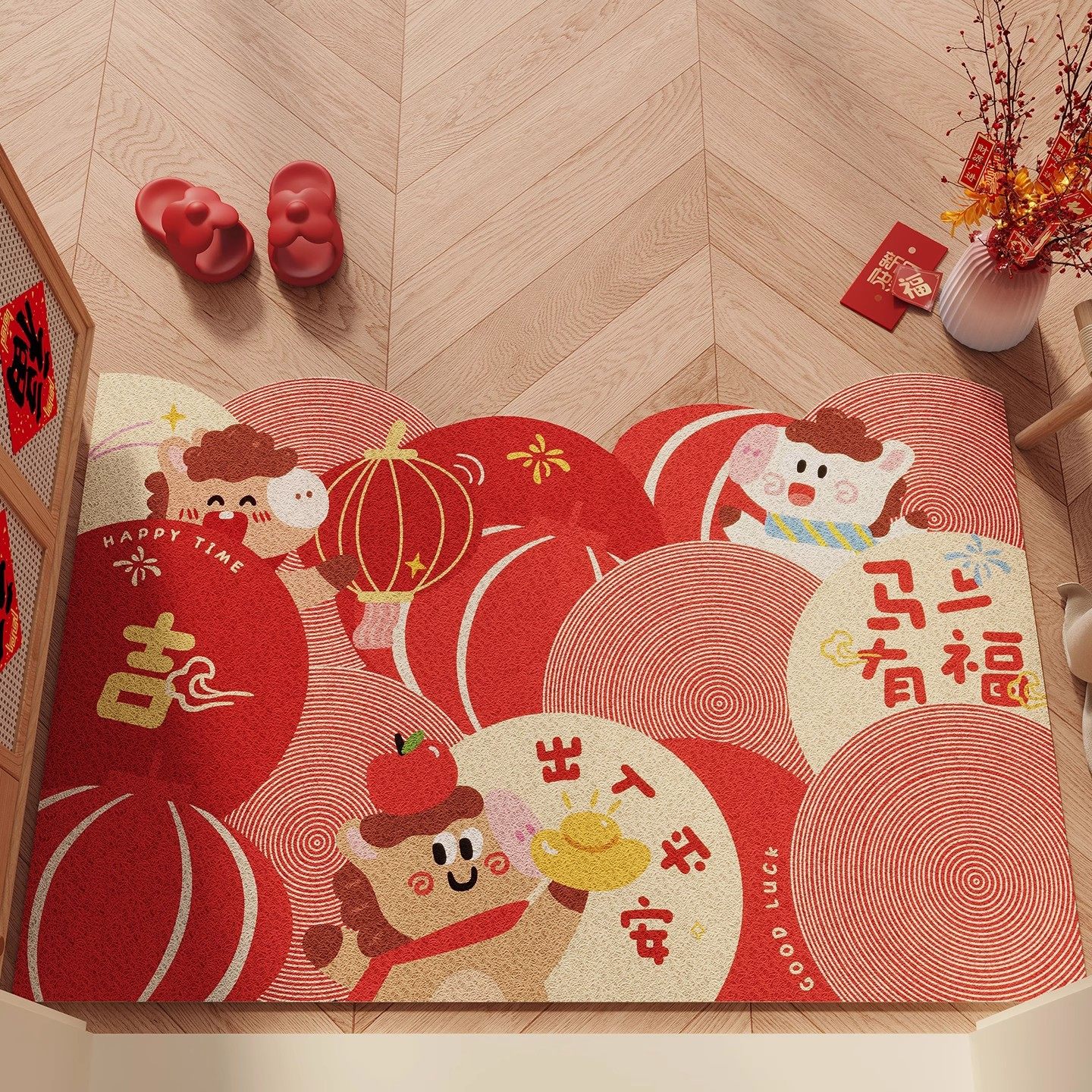 入户地垫马年红门垫新款卡通风除尘耐脏玄关脚垫新年喜庆丝圈地垫,居家布艺,家用脚垫,淘宝优惠券,粉丝福利购,淘宝优惠卷