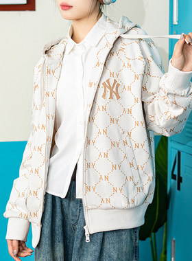 MLB连帽外套男女同款24新款NY老花上衣情侣休闲针织夹克3ATRM0341