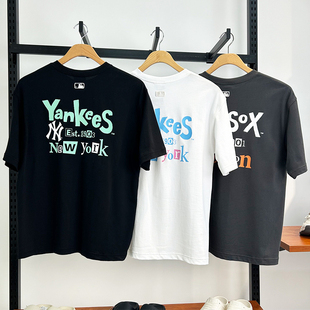 MLB短袖 NY后背印花情侣圆领纯棉休闲运动T恤3ATSB5253 男女25新款