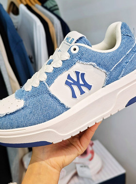 25新款MLB板鞋情侣NY洋基队牛仔复古男女厚底运动休闲鞋3ASXV015N