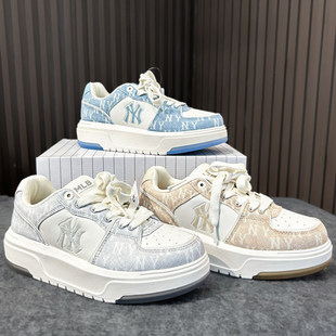 MLB鞋子2025新款男女NY复古老花厚底增高板鞋情侣运动鞋3ASXS015N