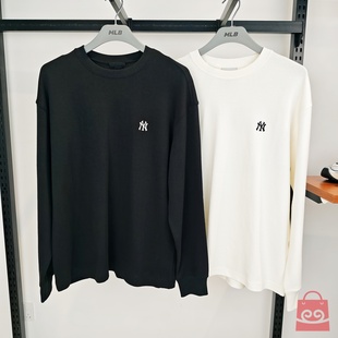 3ATSB2054 情侣上衣NY刺绣纯色运动T恤套头衫 MLB男女长袖 25秋新款