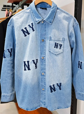 MLB牛仔衬衫情侣25新款NY灵落老花刺绣男女运动夹克外套3ADRG0351