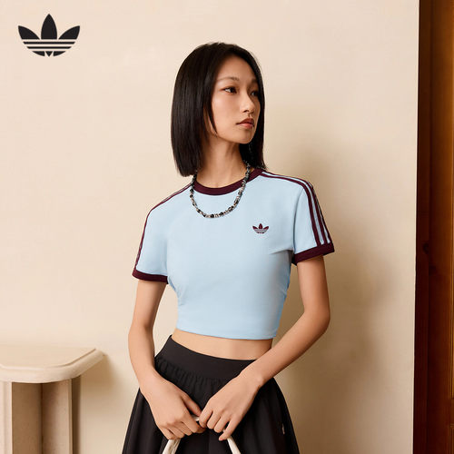 阿迪达斯三叶草女修身短袖T恤