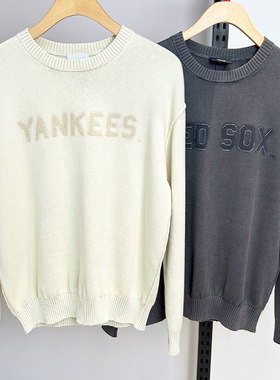 MLB男女毛衣25新款NY刺绣情侣圆领套头衫运动休闲针织衫3AKPB0251
