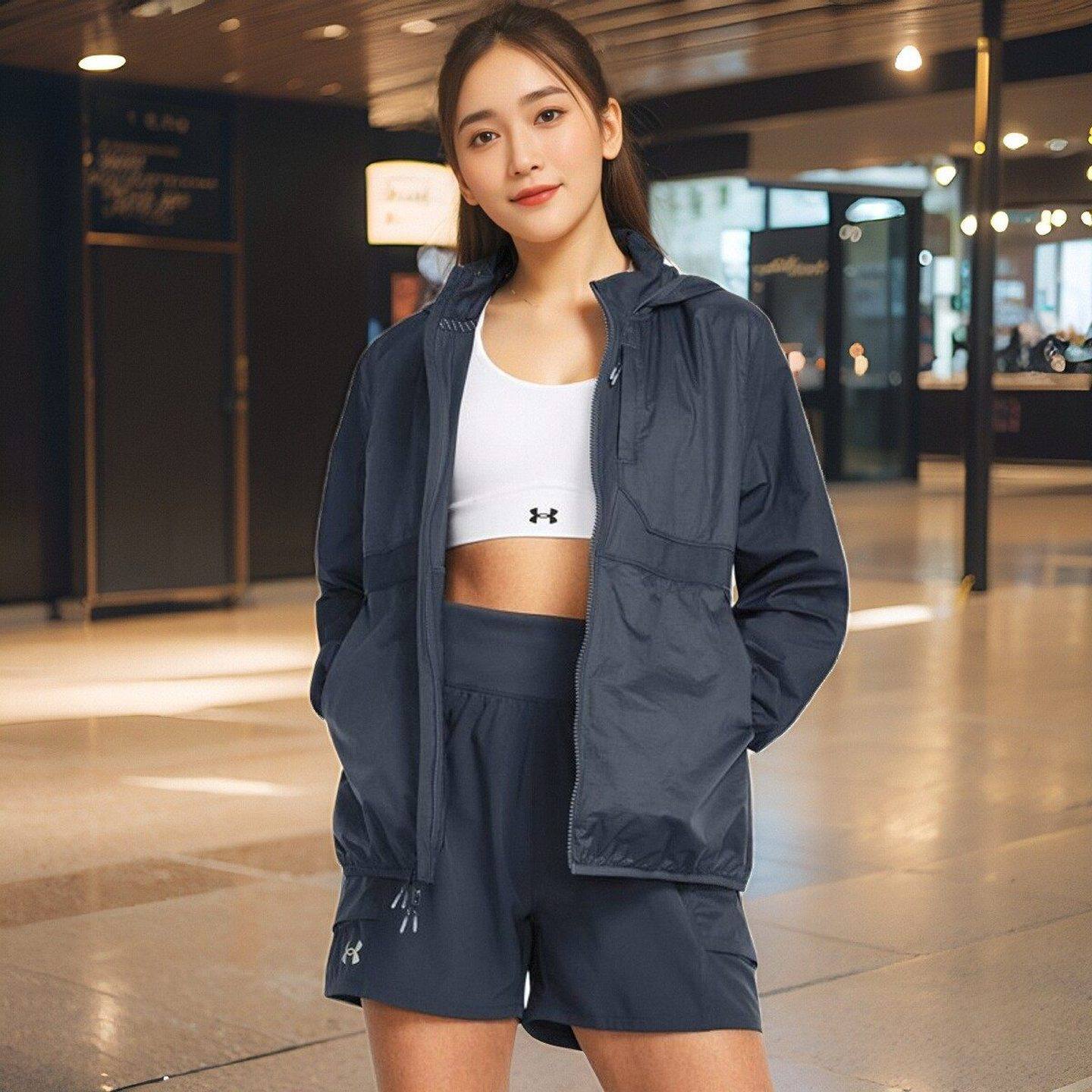 安德玛UA秋季外套Launch女子越野跑步健身运动上衣夹克1383358