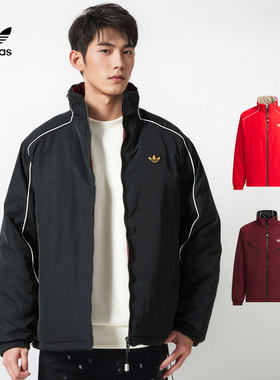Adidas阿迪达斯三叶草2025新年款红色男女两面穿棉衣外套KA0822