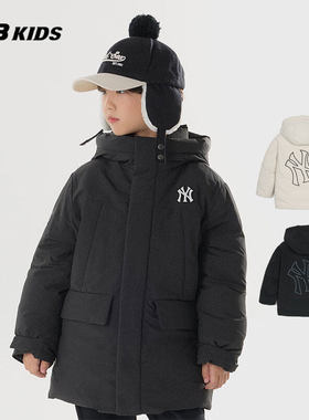 MLB童装24新款NY老花镂空大标男女童运动中长连帽羽绒服7ADJB0746