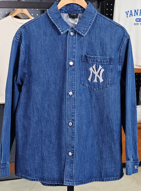 现货清仓MLB新款男女情侣长袖牛仔衬衫运动休闲宽松外套3ADRB0641