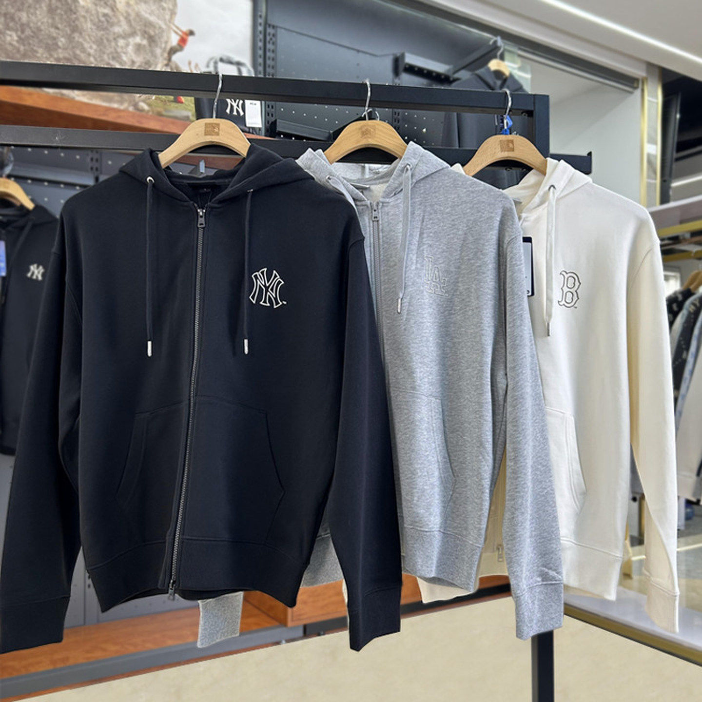 MLB情侣外套拉链卫衣NY后背大logo男女春季运动上衣夹克3ATRB0544