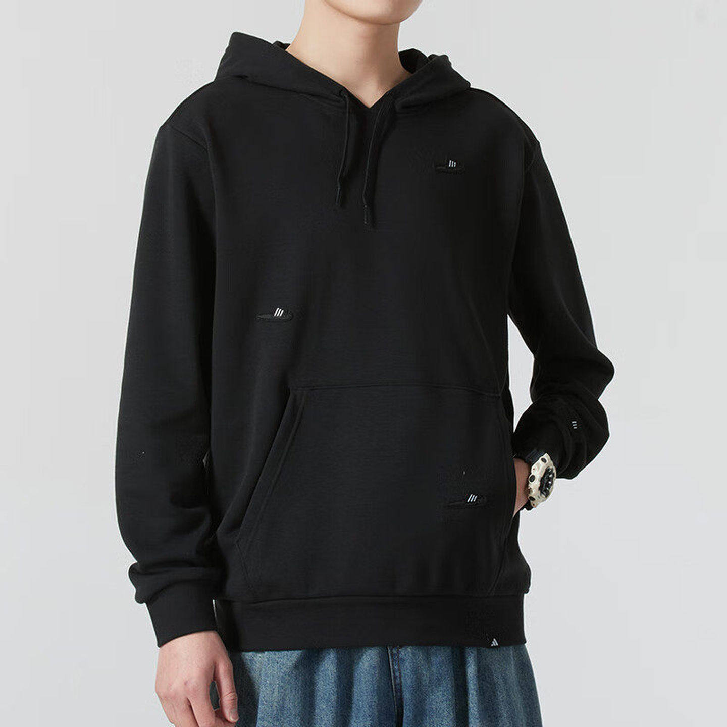 adidas阿迪达斯男子25新款休闲黑色上衣连帽套头衫运动卫衣JJ4005