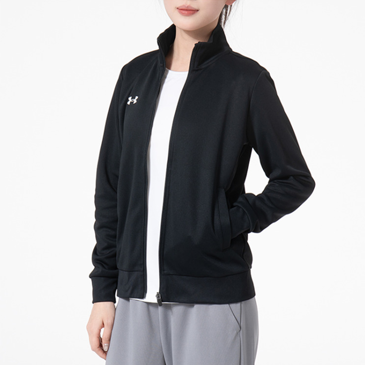 安德玛跑步健身训练女立领夹克