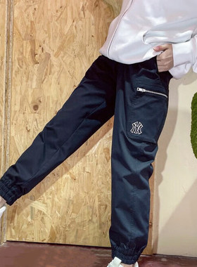MLB女子新款NY小标工装裤宽松休闲裤梭织运动束脚长裤3FWPB0231