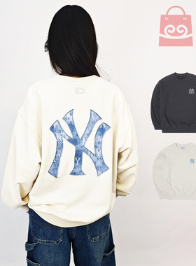 MLB情侣卫衣25秋冬新款NY仿牛仔老花大标男女运动套头衫3AMTM0754