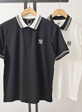 MLB情侣POLO衫NY刺绣小标男女春夏宽松透气运动短袖T恤3APQB0243