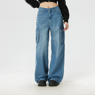 直筒长裤 MLB女子牛仔裤 阔腿裤 NY刺绣水洗蓝工装 3FDPB0261 26新款
