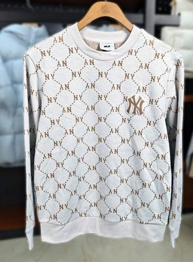 MLB卫衣男女NY钻石老花宽松套头衫情侣圆领运动休闲上衣3AMTM0141