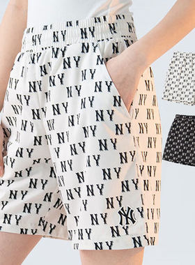MLB短裤男女通用2024夏季新款情侣NY老花满印运动五分裤3ASMM0343