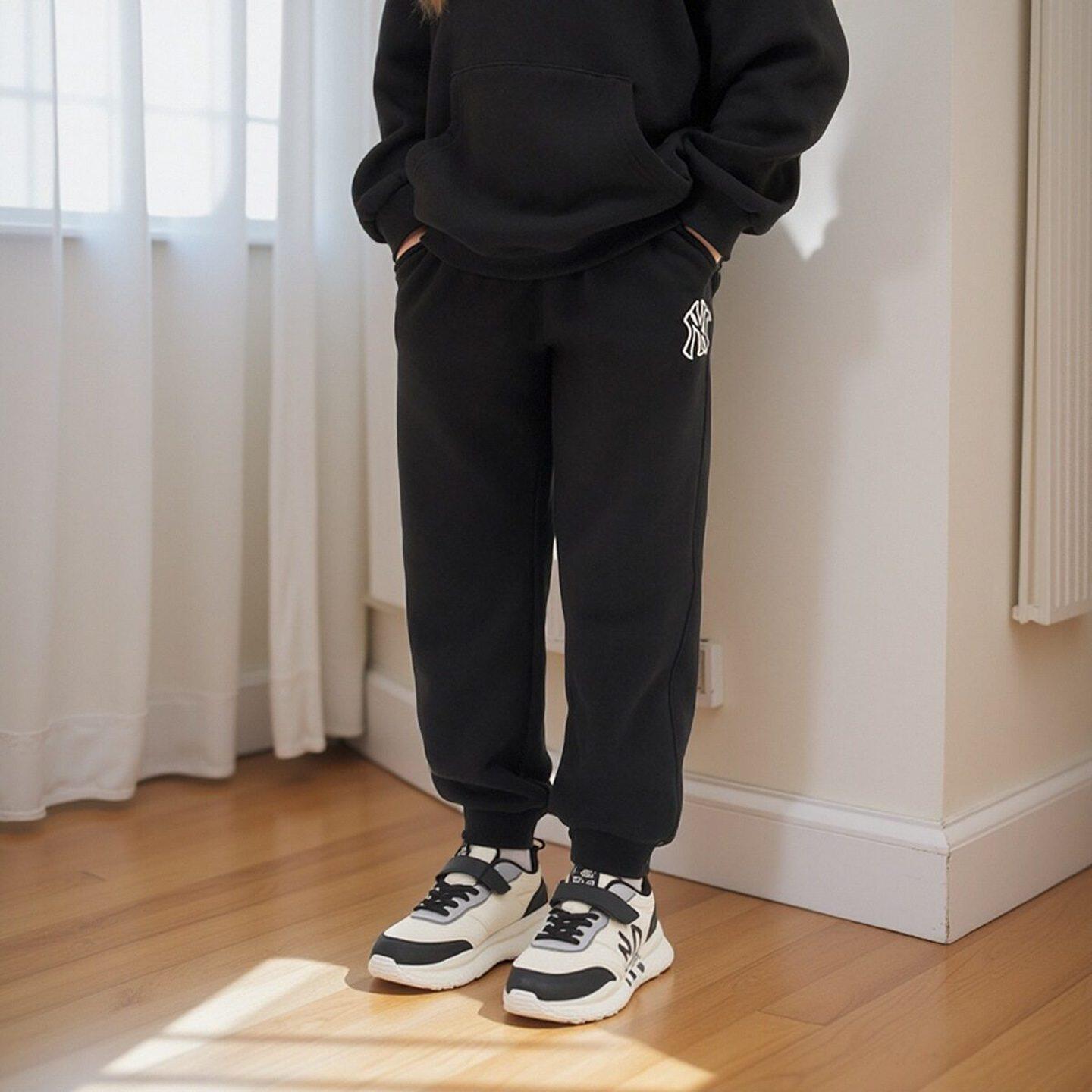 MLB男女童刺绣加绒保暖休闲运动裤抽绳松紧腰束脚长裤 7APTB0236