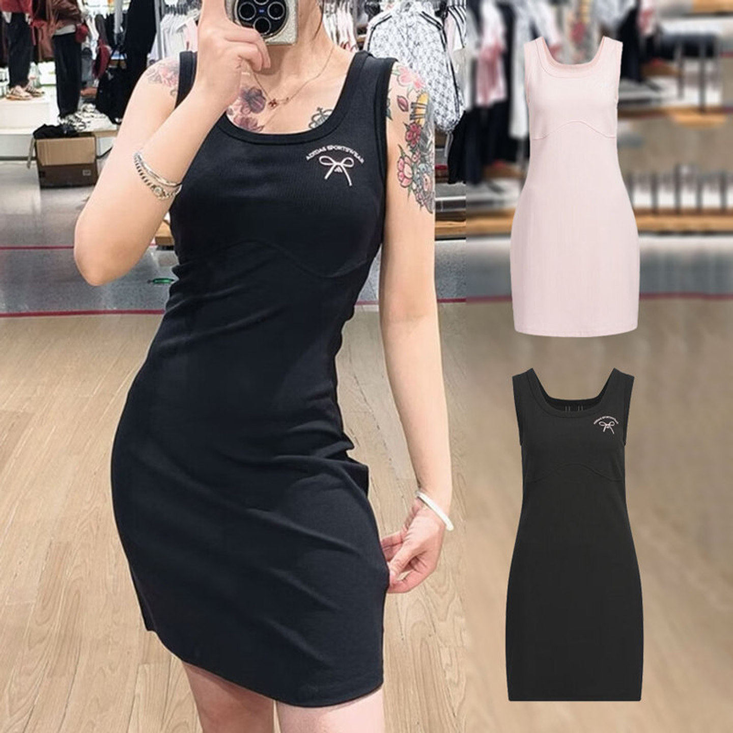 adidas阿迪达斯女子连衣裙25新款蝴蝶结包臀裙休闲运动裙子JY7651