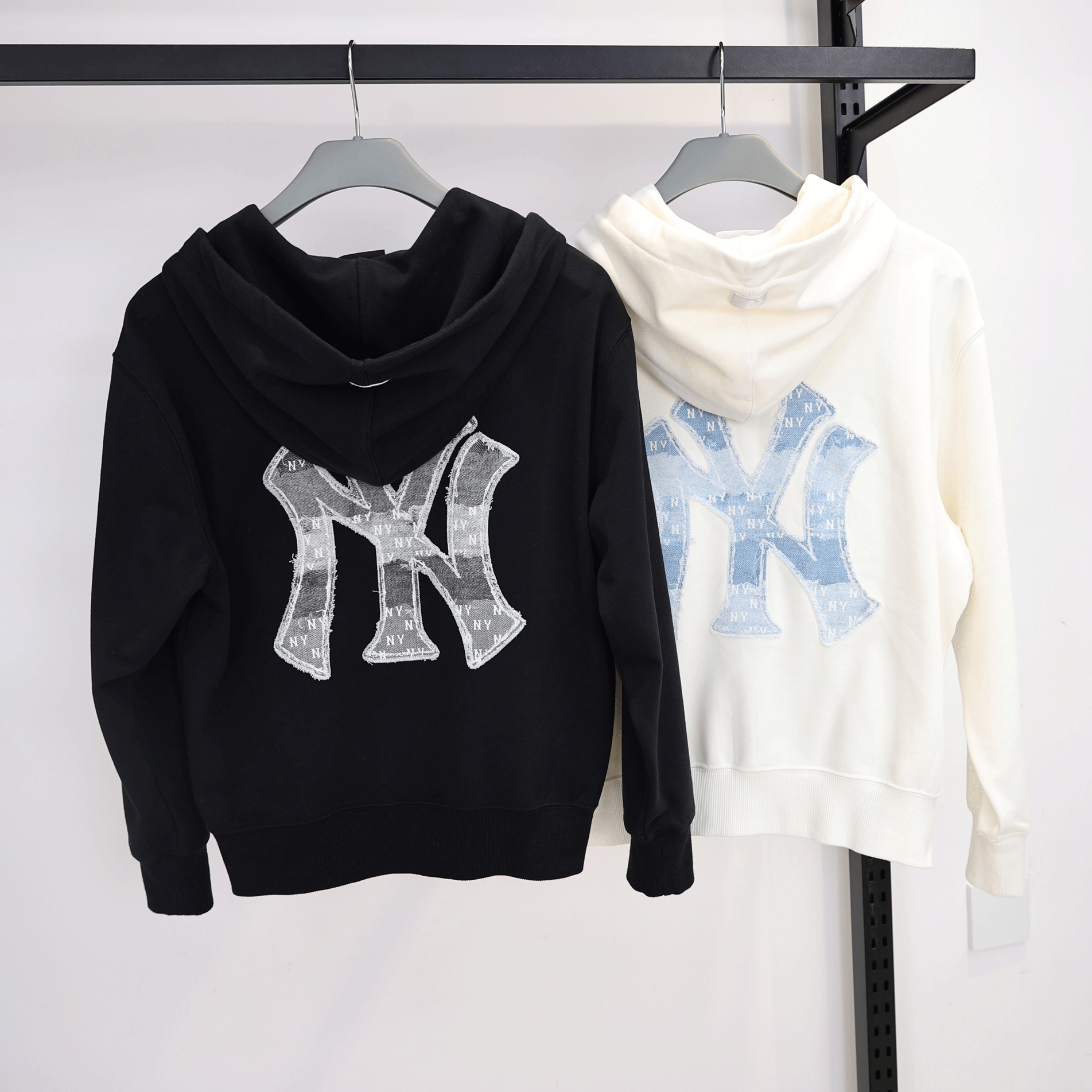 MLB情侣外套26新款男女NY复古仿牛仔老花开衫卫衣连帽衫3ATRM0261