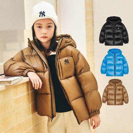 MLB童装NY小标24冬季新款男童女童防水连帽鹅绒羽绒服7ADJR0546