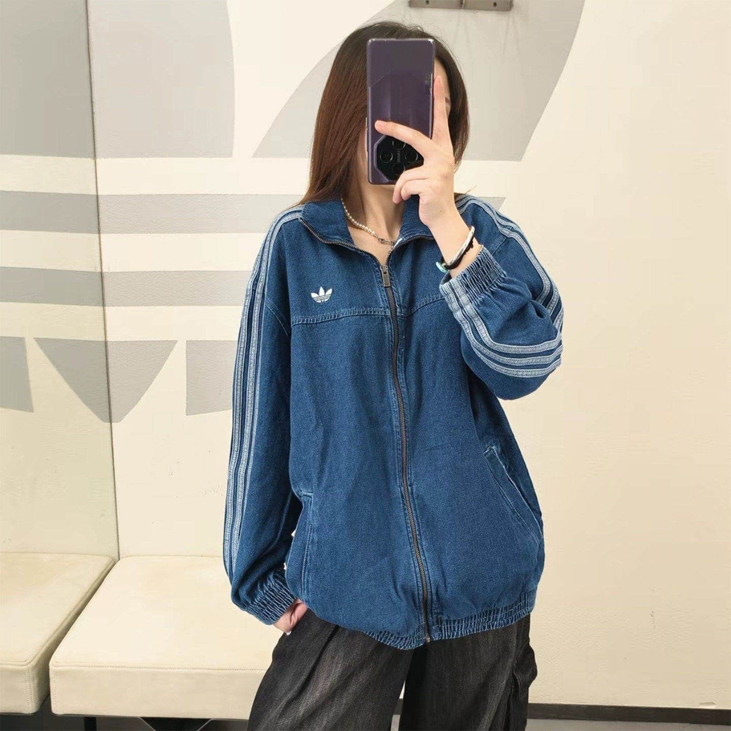 阿迪达斯女子外套三叶草牛仔夹克