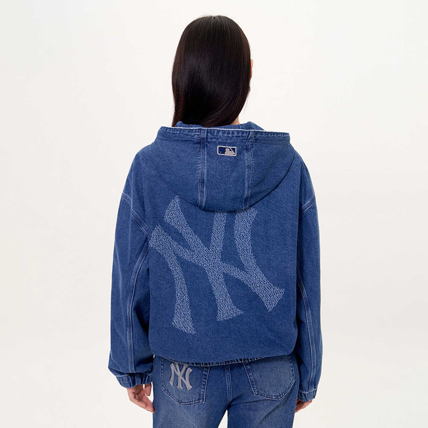 MLB牛仔外套男女连帽运动夹克