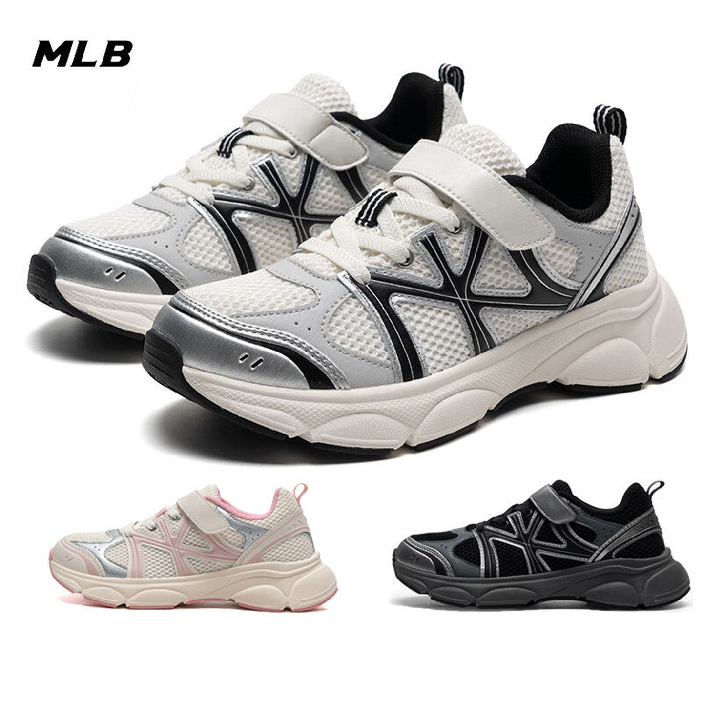 MLB女鞋大童鞋NY网面透气男童女童儿童轻便休闲运动鞋7ARNJB15N