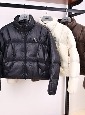 MLB羽绒服女子25冬季新款NY小标短款运动棉羽面包服外套3FDJB2056