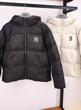 MLB羽绒服25秋冬新款男女NY暗纹老花连帽运动棉羽外套3ADJM0856