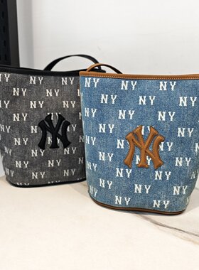 MLB水桶包男女通用25新款NY老花满印情侣斜挎包单肩包3ABMMV65N