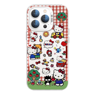 HelloKitty手机壳vivo可爱oppo套Kitty格子hello格纹iQOO12女KT猫Reno11Pro周边s19一加ace3哈喽x100适用Neo9