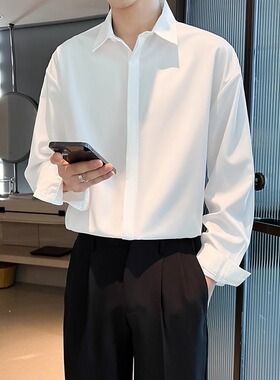 2025新款长袖衬衫男 秋季高级垂感免烫上衣小众设计感纯色衬衣潮