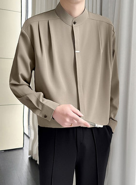 2025新款长袖衬衫男装春秋季设计感立领上衣韩版休闲痞帅衬衣潮