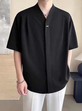 2025新款短袖衬衫男 夏季轻熟风休闲暗褶上衣韩版免烫痞帅衬衣潮