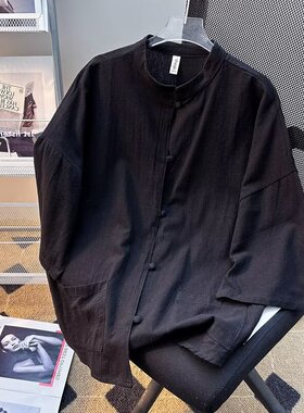 新款中国风男装盘扣薄款七分袖衬衫男短袖唐装青年中式复古衬衣潮