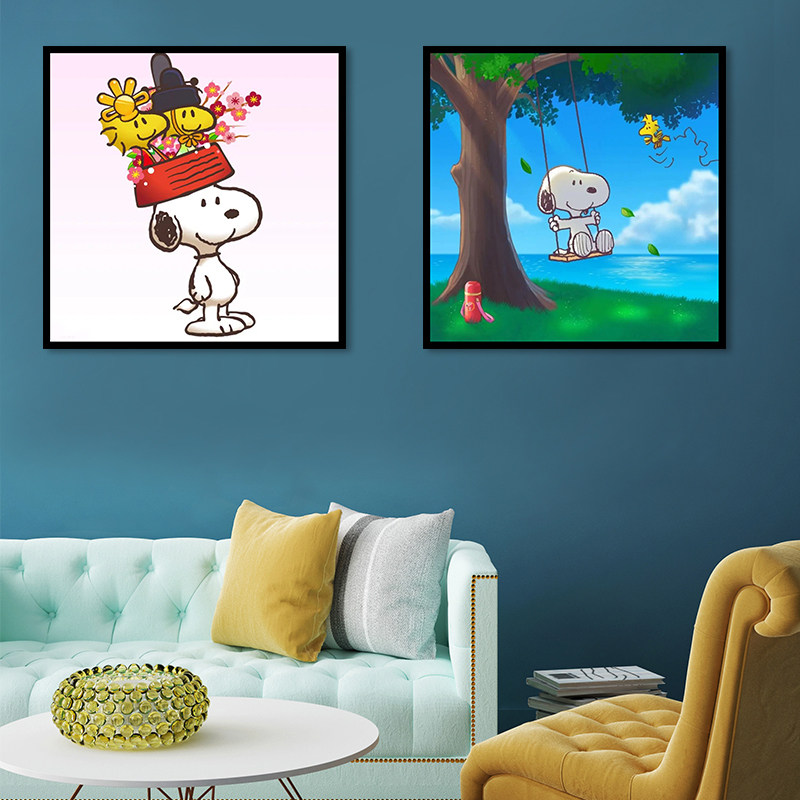 儿童diy数字油画史努比涂鸦色彩画治愈卡通帆布挂画卧室装饰墙画
