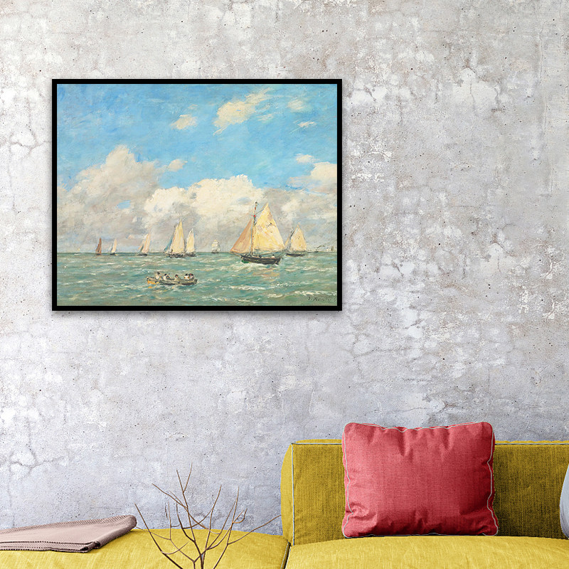 数字油画diy手工丙烯画家尤金布丁名画帆船海上风景书房装饰挂画