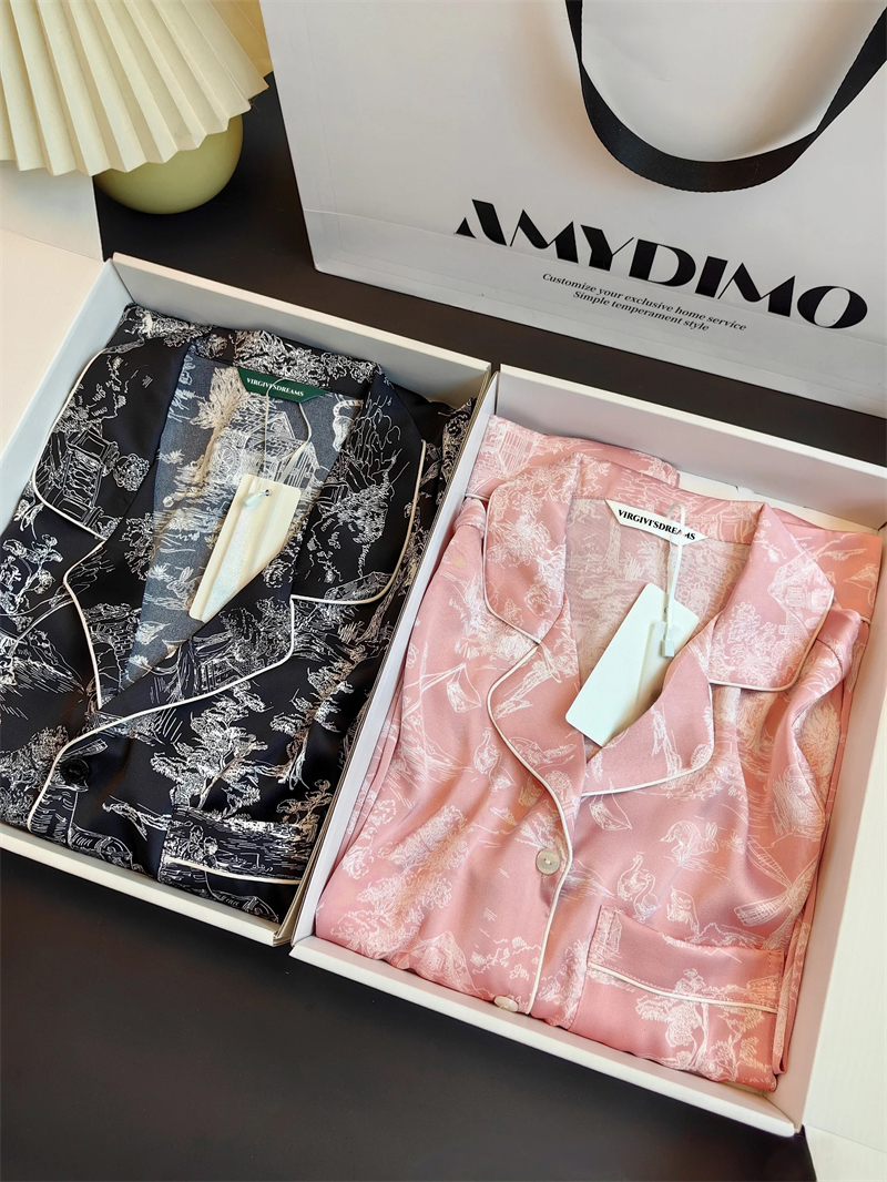 情侣冰丝睡衣长袖女印花薄款