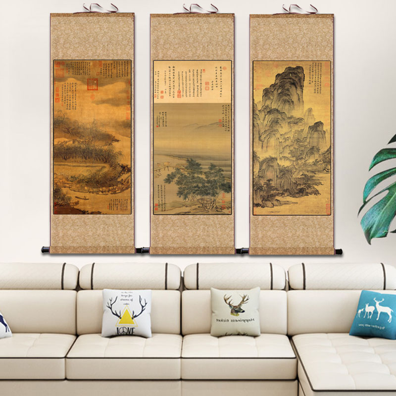 热销宋代名家字画仿古卷轴画酒店送礼丝绸卷轴挂画书房装饰定制中