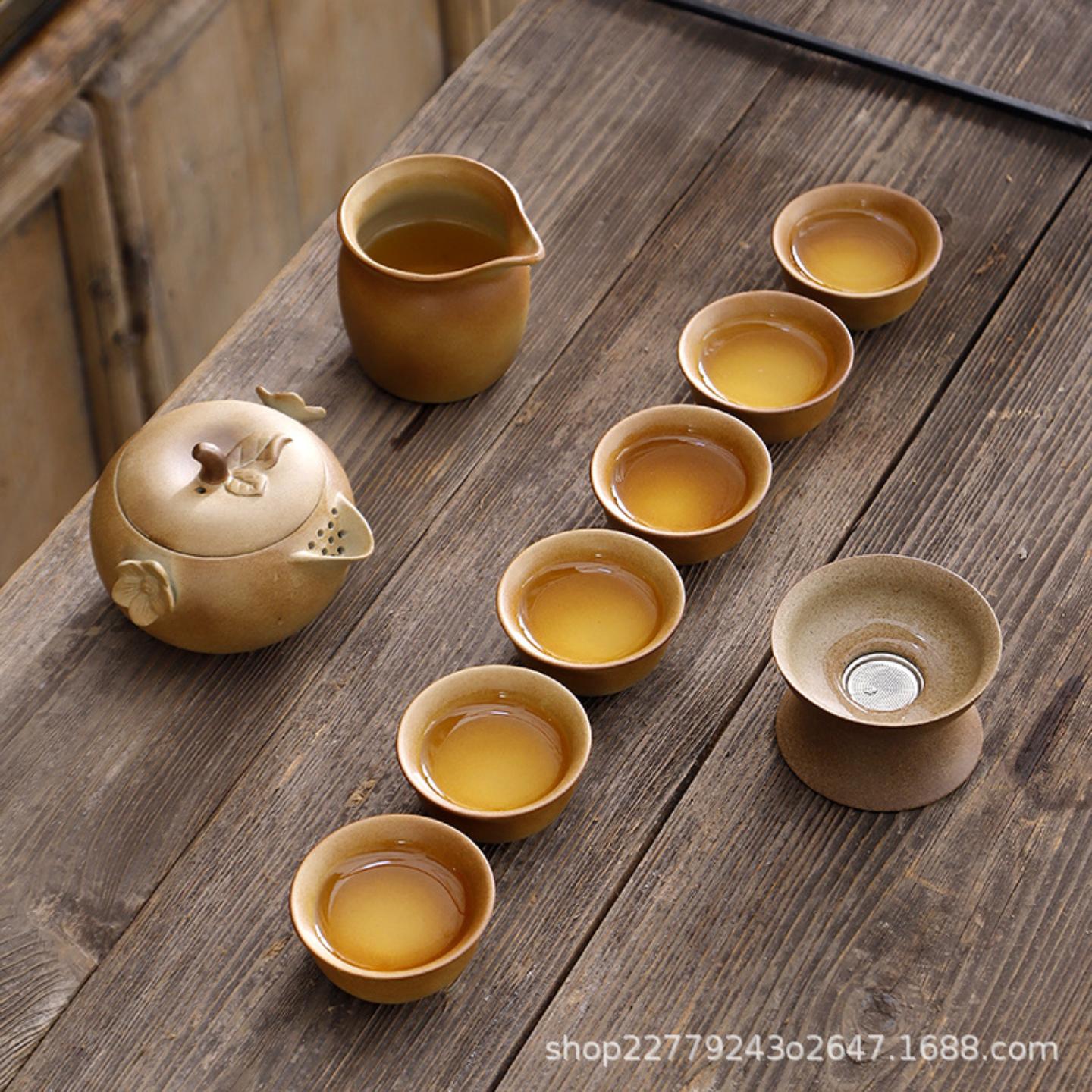 柴烧粗陶功夫茶具套装仿古手工