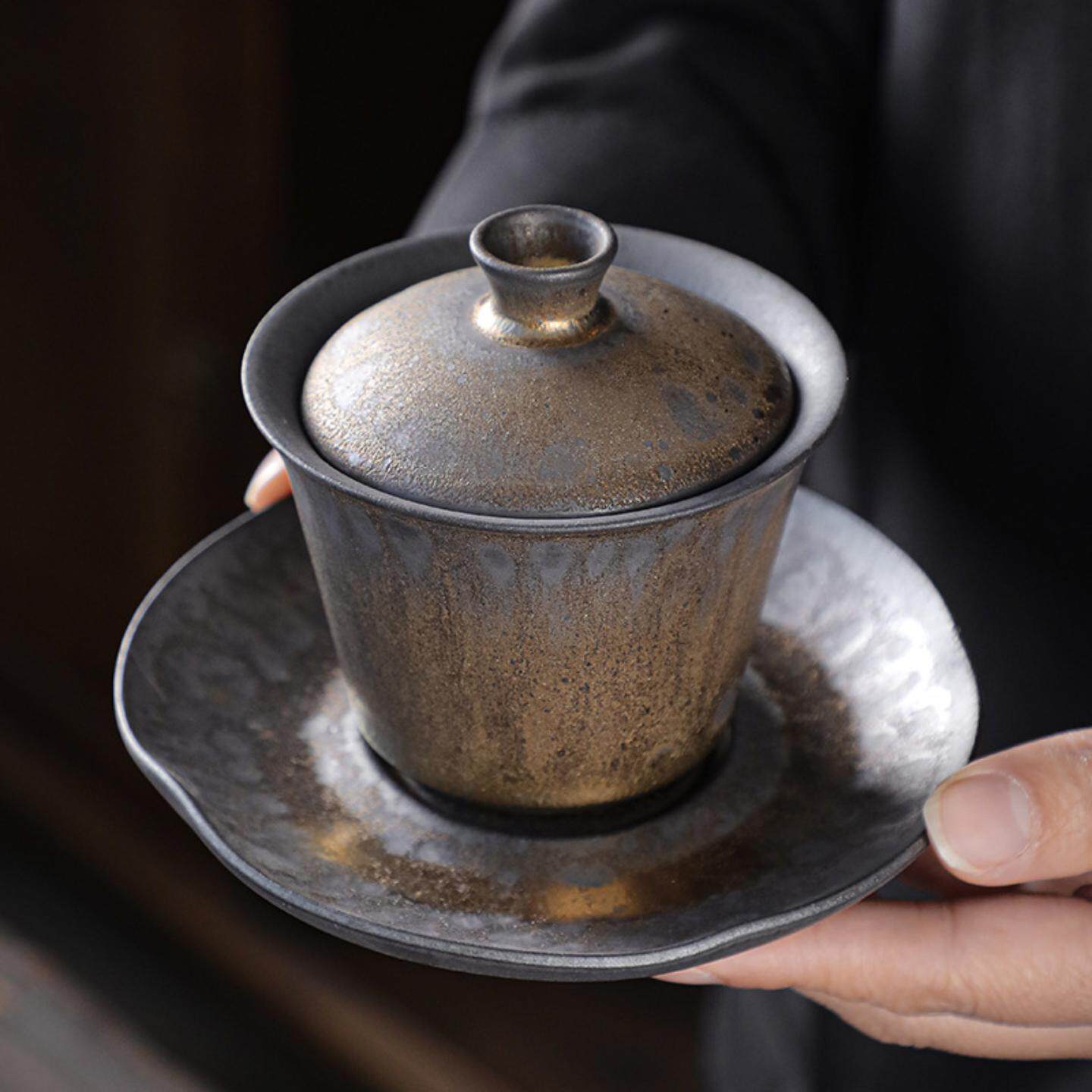 粗陶三才盖碗茶杯单个家用日式