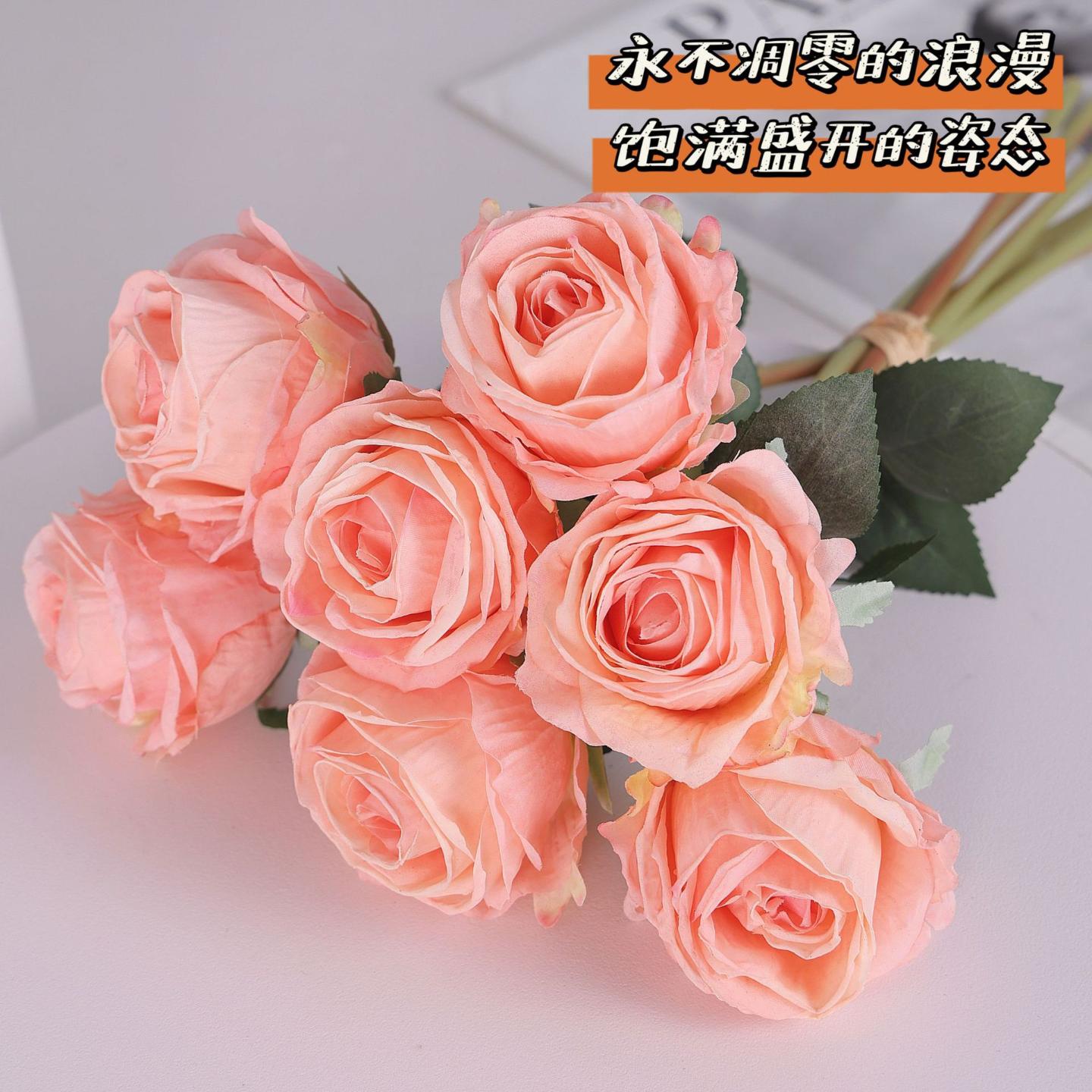仿真花法国玫瑰花把束欧式婚庆