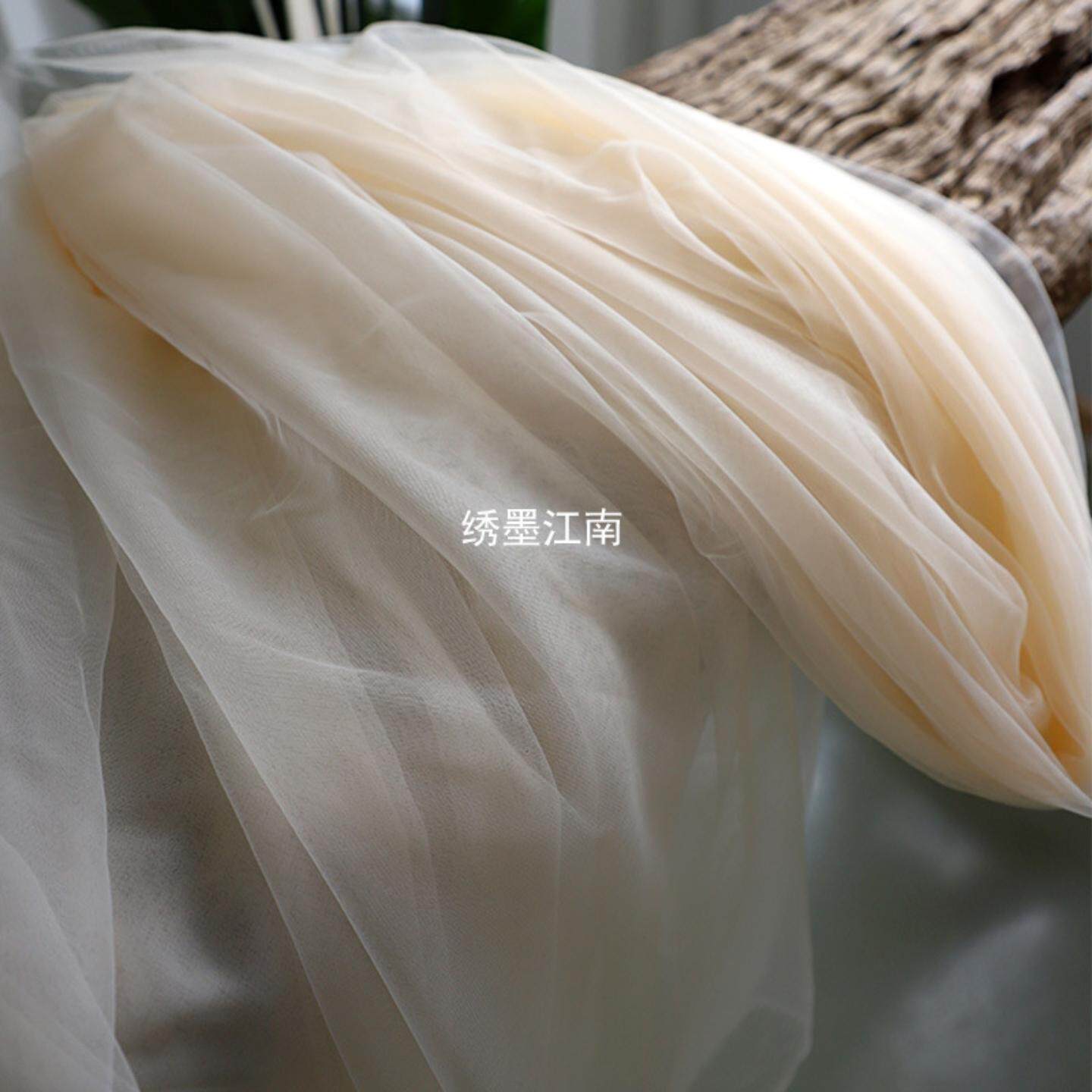 3米宽瑞士网纱香槟色白色透明