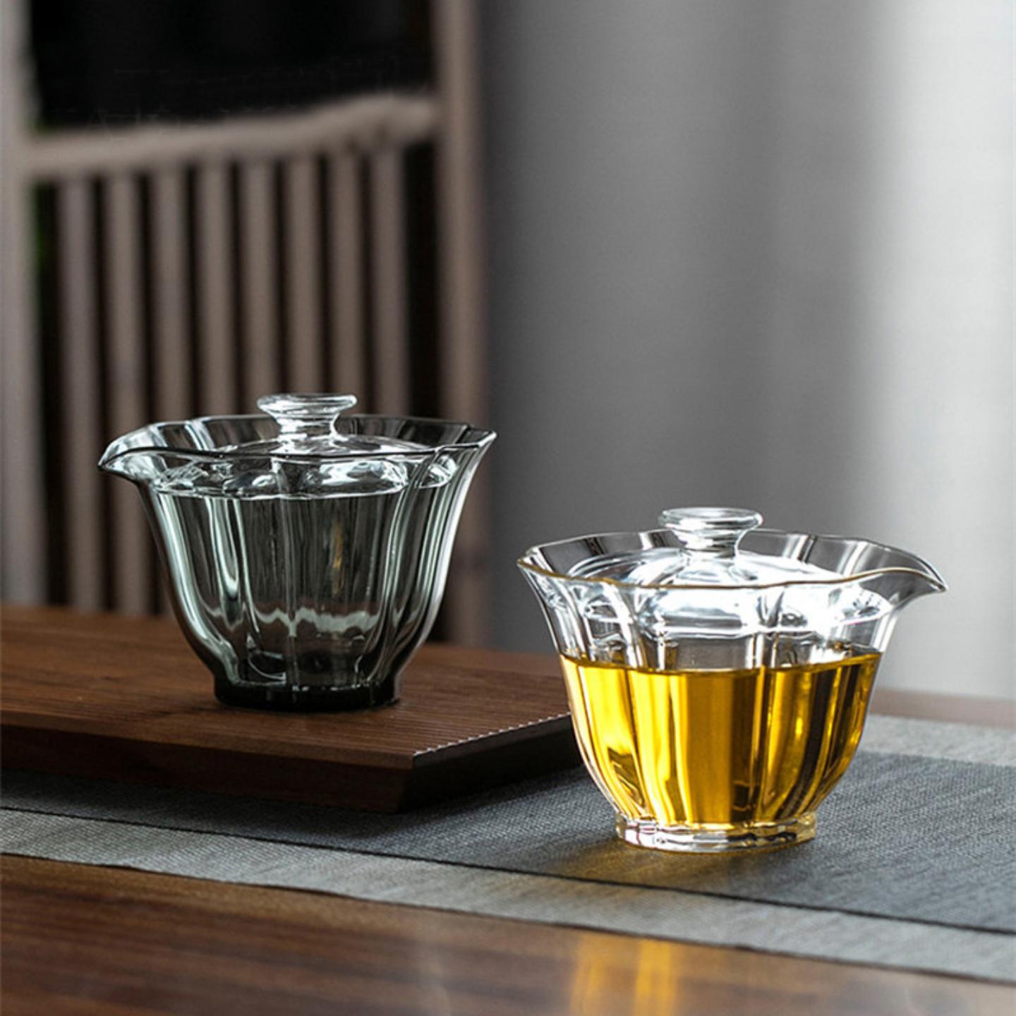 玻璃网红盖碗茶杯单个绿茶泡茶碗图片
