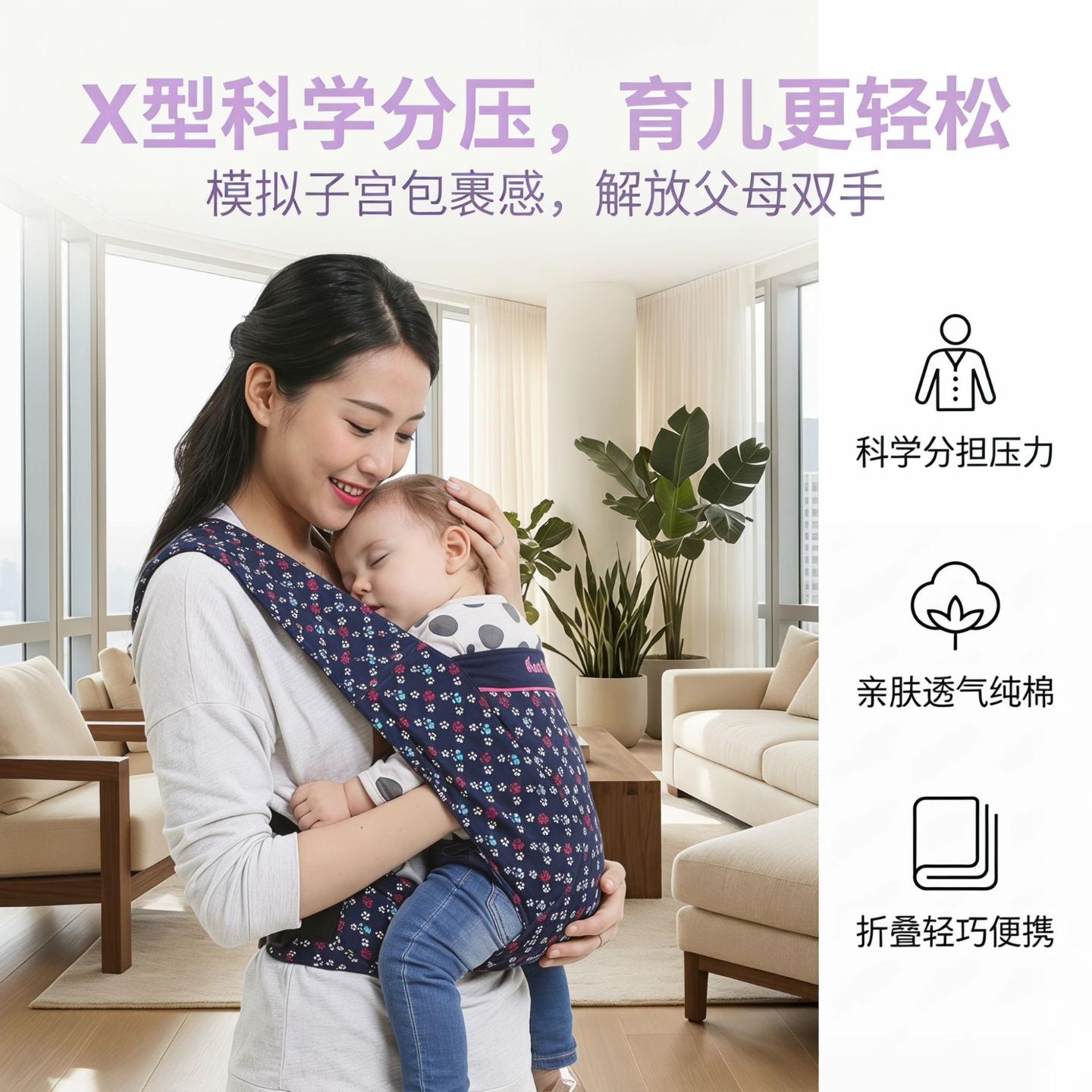婴儿宝宝前抱后背式四季抱娃四爪简易背带双肩背巾防o形腿